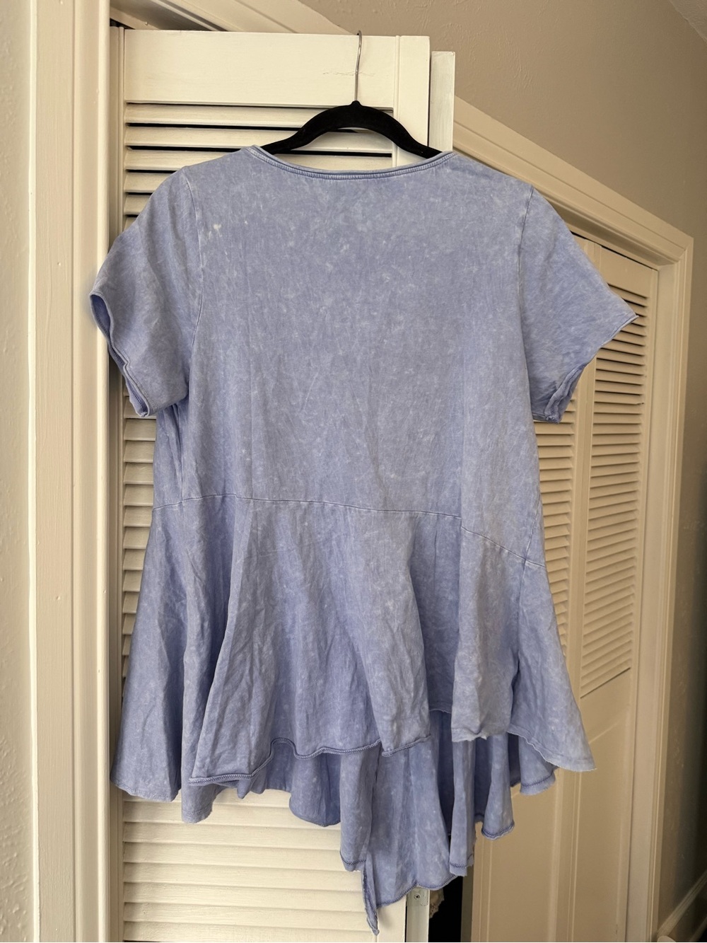 Anthropologie Washed Light Blue Short Sleeve Peplum Top